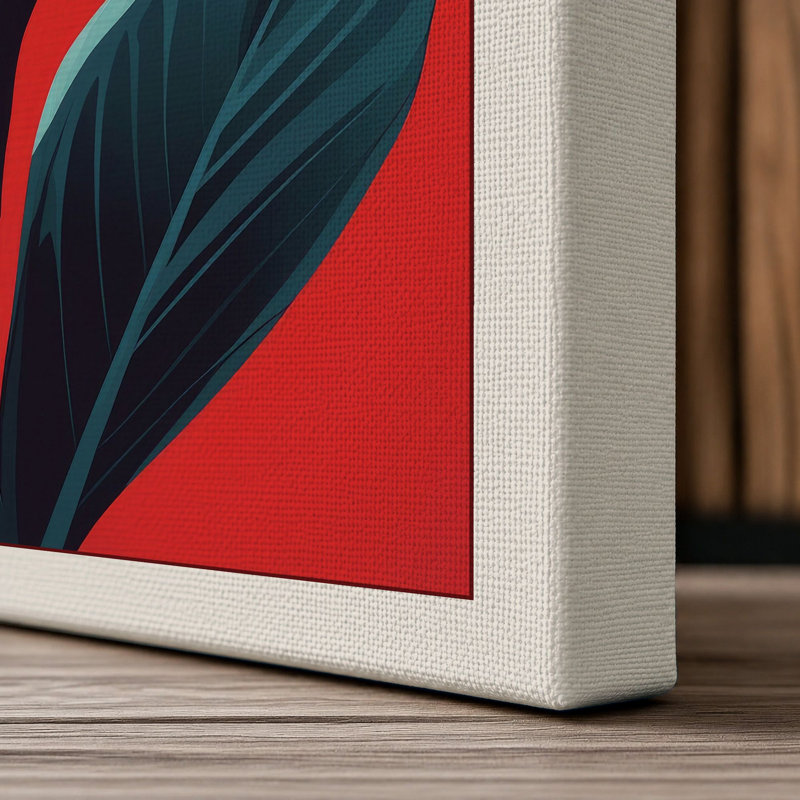 Tropical Bloom in Red Botanical - Wrapped Canvas, 24x16 - 61.0 x 40.6 cm, Cream Border
