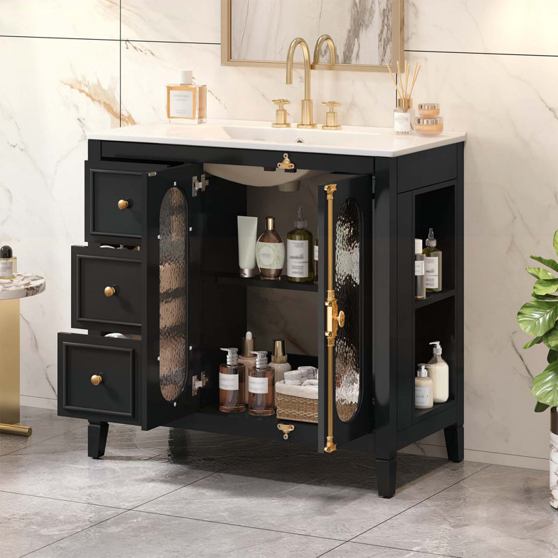 Meuble-lavabo de salle de bain avec lavabo en céramique pour rangement moderne