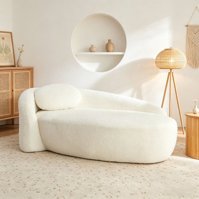 Modern Oval Single Lazy Sofa Chair Lounge Chaise with Integrated Backrest, Side Armrest and Pillow