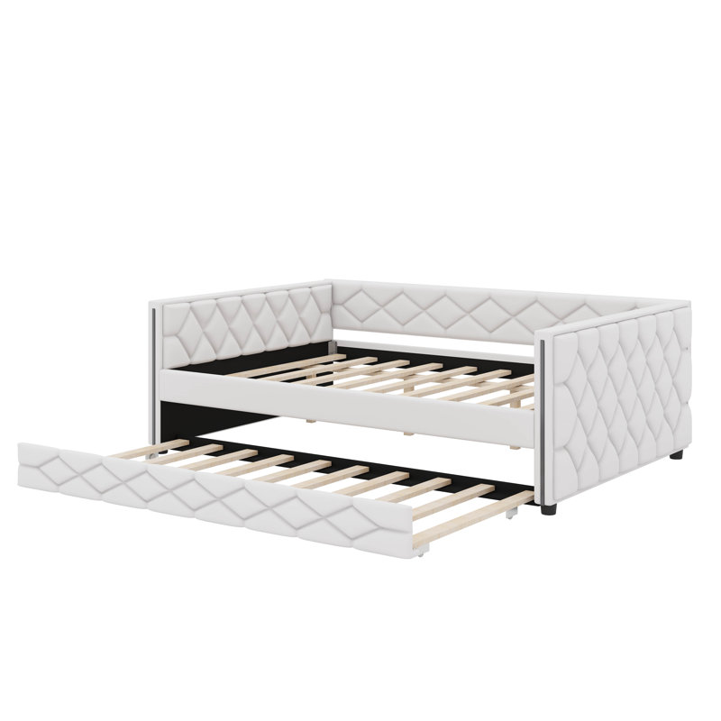 Lit de jour rembourré avec lit gigogne et lumières DEL, canapé-lit avec dossier pour chambre d'amis, salon