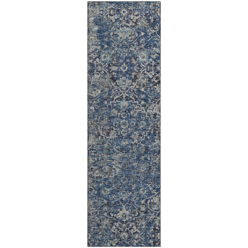 Tapis bleu Premium lavable à la machine Andreau AMF92, Tapis de couloir 2 pi 3 po x 7 pi 6 po