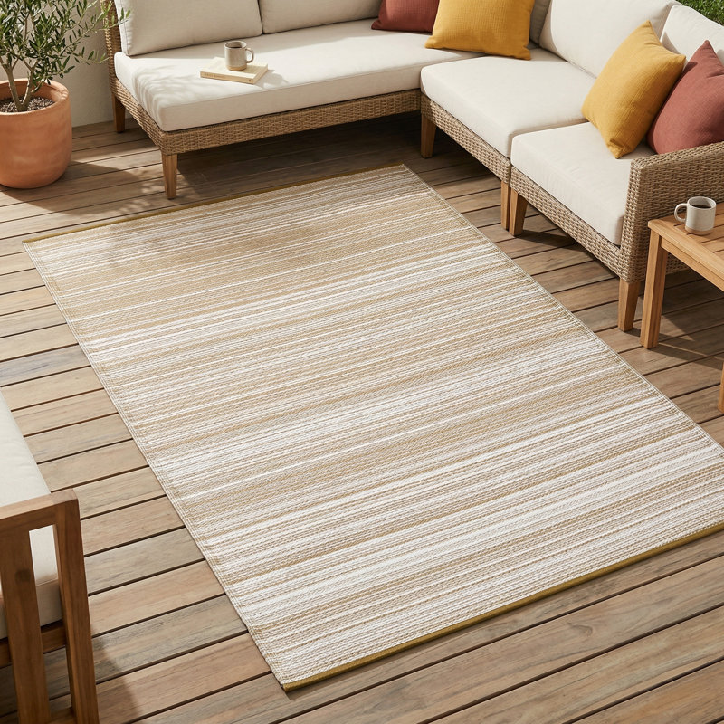 Tapis d'extérieur en plastique recyclé Kras maintenant, Rectangle de 5 pi x 8 pi, La Havane - Beige