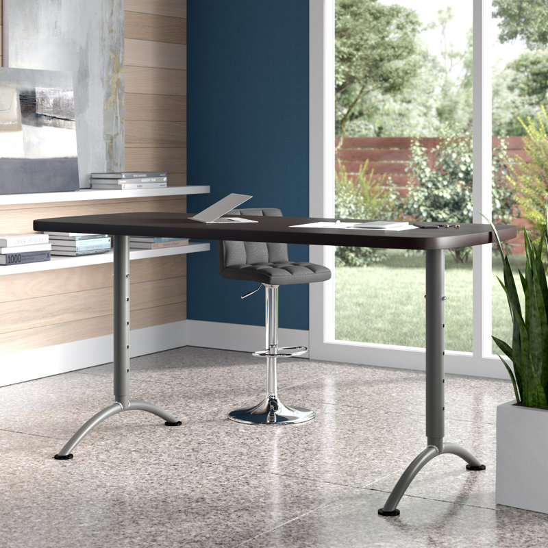 Adjustable Metal Base Standing Desk, Walnut/Charcoal, 6' L