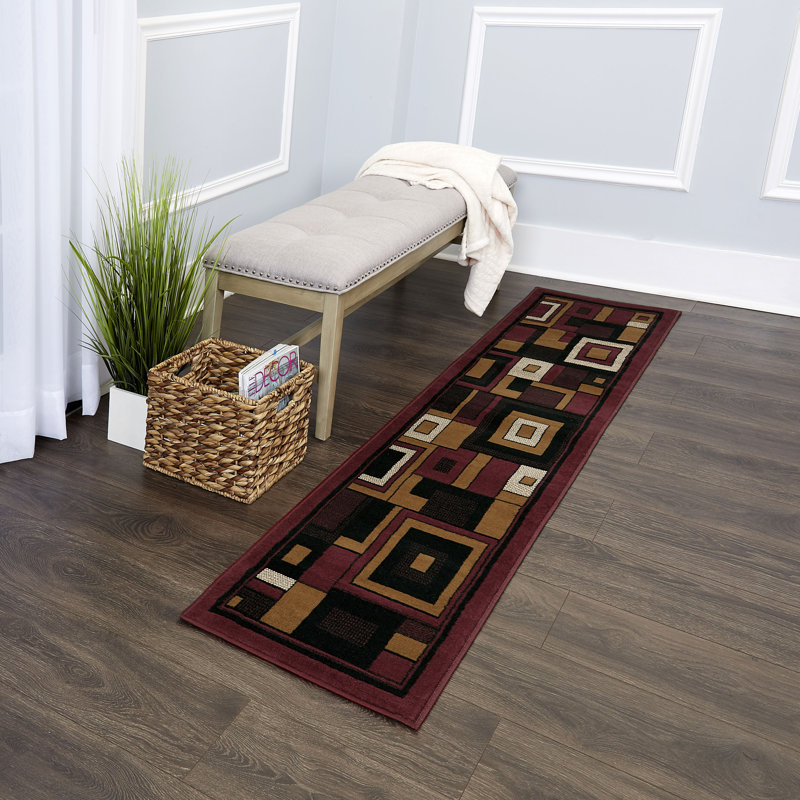 Tapis rouge à motif géométrique Vannesa, Tapis de couloir : 1 pi 9 po x 7 pi 2 po