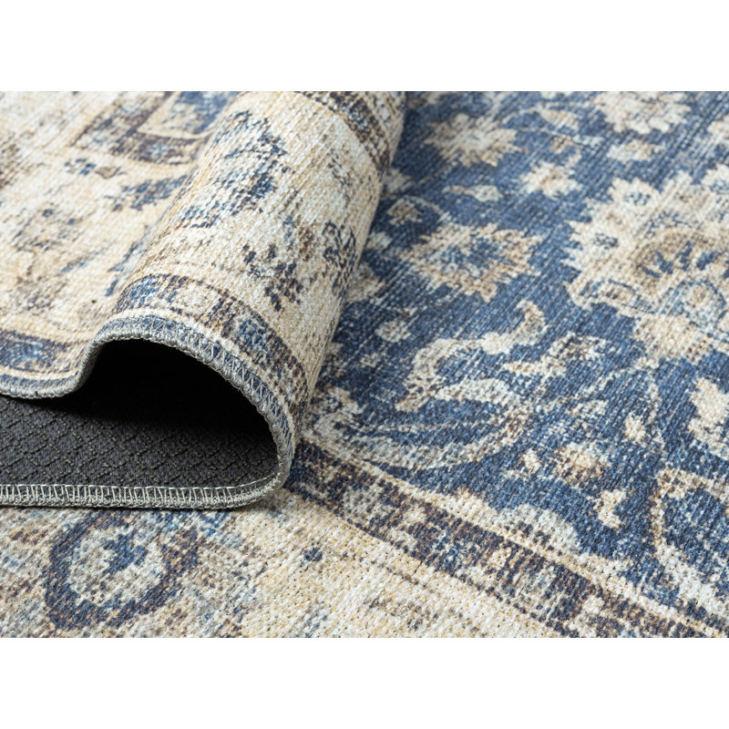 Remington Washable Blue Area Rug, Rectangle 2'7" x 7'3"