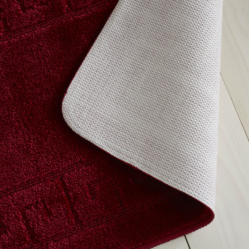 2 Piece Bathroom Rug Set Greek Key Pattern Bath Mat & Pedestal Mat Non Slip Rubber Back Soft Absorbent Mats, Wine