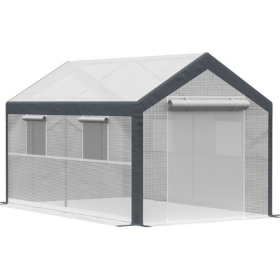 Serre de 12 pi x 7 pi. Maison de jardin extérieure blanche avec 4 fenêtres, 2 portes à fermeture à glissière et housse de protection contre les intempéries. , Entrées de plantes de construction protégées, construction stable