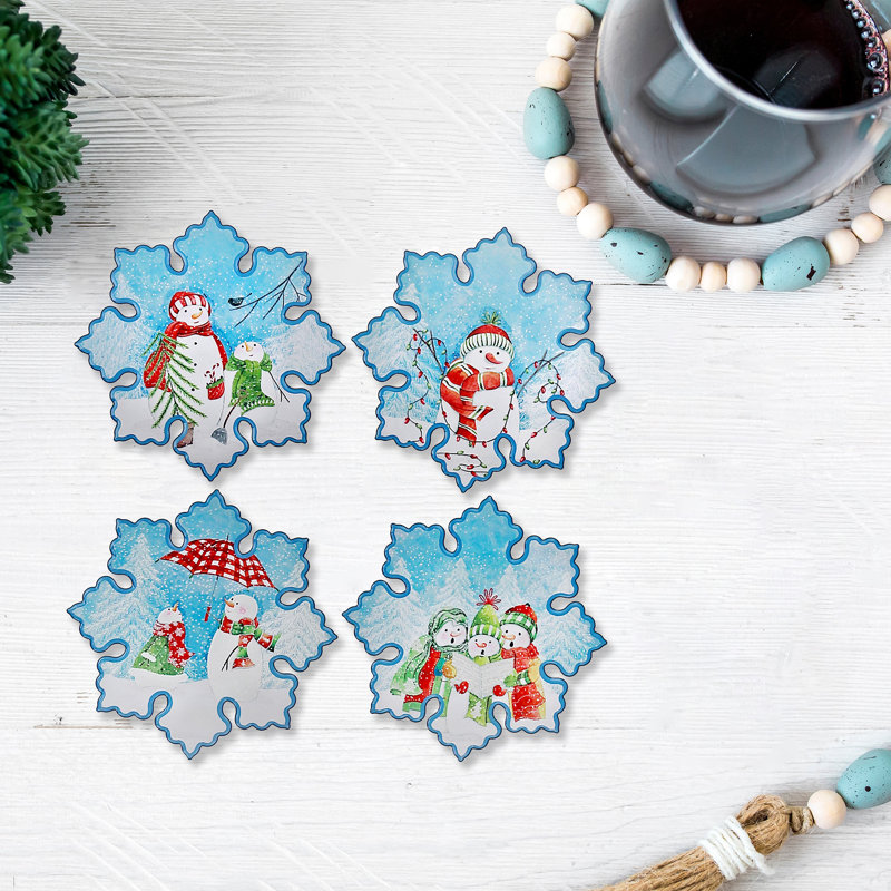 Bonhomme de neige en forme de flocon de neige - Ensemble de 4