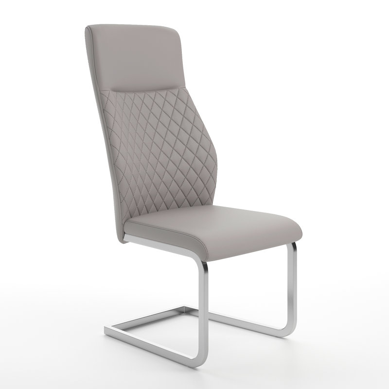 Lynasia Faux Leather Side Chair, Chrome, Taupe