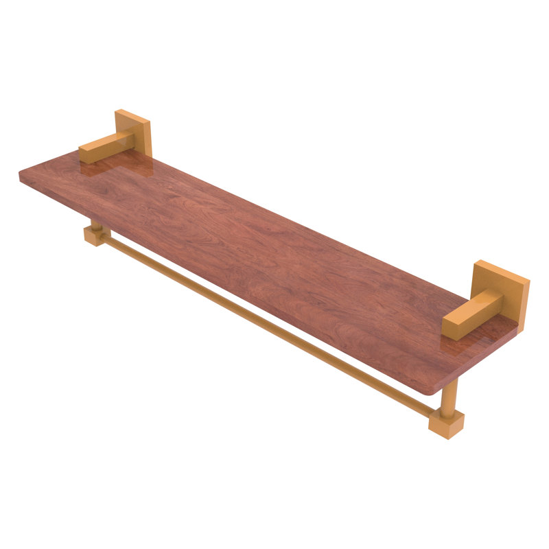 Montero Metal Floating Shelf with Towel Bar, 4" H x 22" W x 5" D, Golden Yellow