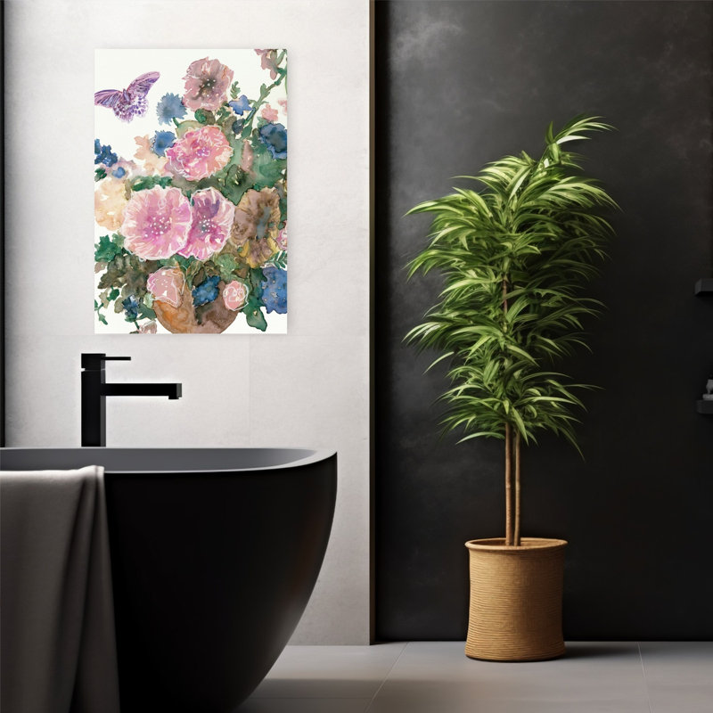 Fleurs de printemps 2 délicates papillons contemporains, art printanier, H 24 po x l 16 po