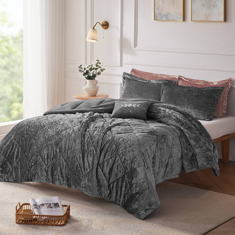 Luxurious Grey Crushed Velvet Twin/Twin XL Duvet Set