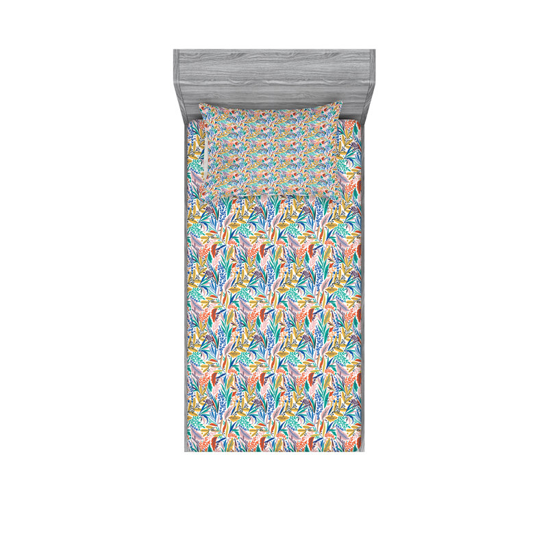 Microfiber Floral Sheet Set, Twin Sheet Set + Fitted Sheet + 1 Pillowcase