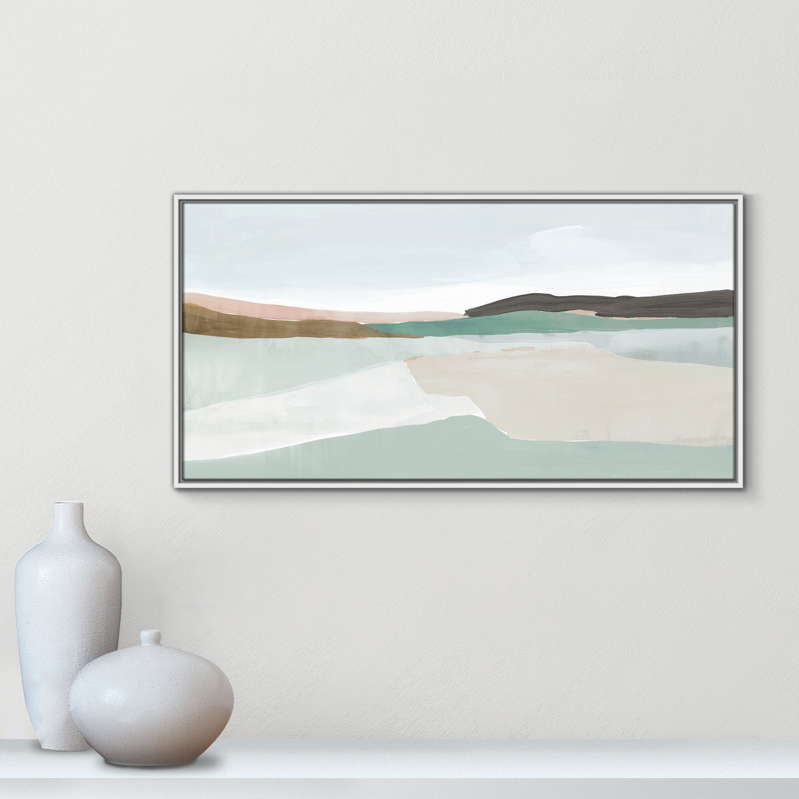 Sole of the Land I Floater Frame Painting, 21.5" H x 41.5" W, White
