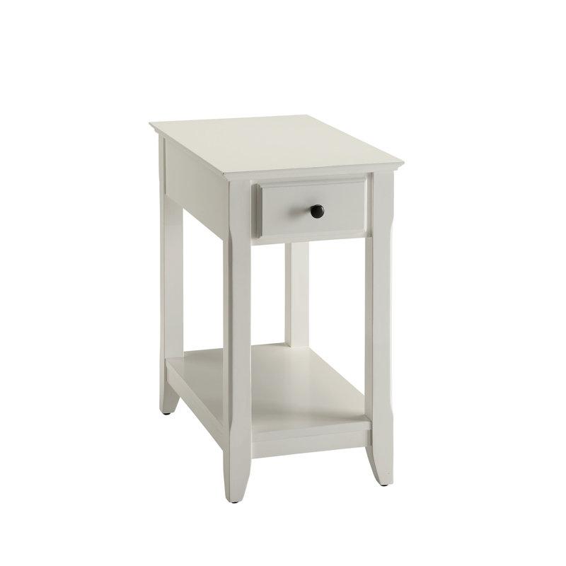 White Accent Table With Stop And Storage Compartments Solid Wood Composite In Drawer