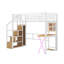 Lit mezzanine simple en métal avec poste de travail intégré, garde-robe, DEL et escalier de rangement