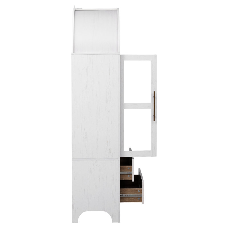 Grand garde-manger de 71 pouces avec une conception arquée, des tablettes réglables et 2 grands tiroirs pour le rangement organisé dans les espaces de vie de la cuisine.