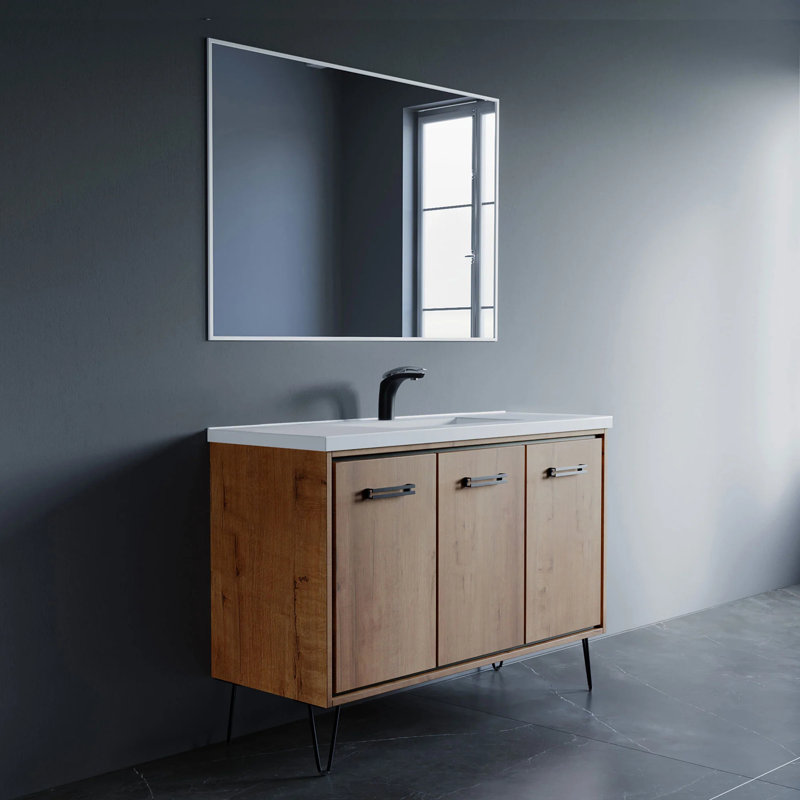 Lunea 48'' Single Bathroom Vanity with Drop-In Ceramic Sink – Wide Storage, Soft-Close Doors & Scandinavian-Inspired Aesthetic