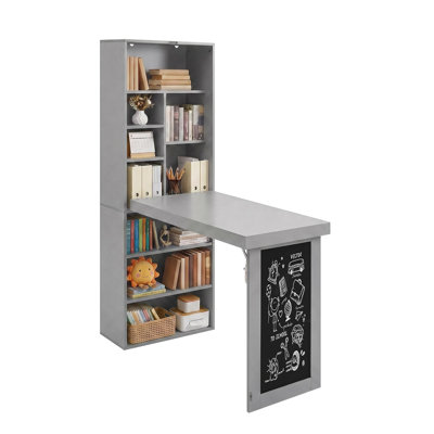 Folding Desk 20"x9.84"x60.27" MDF Grey with Storage