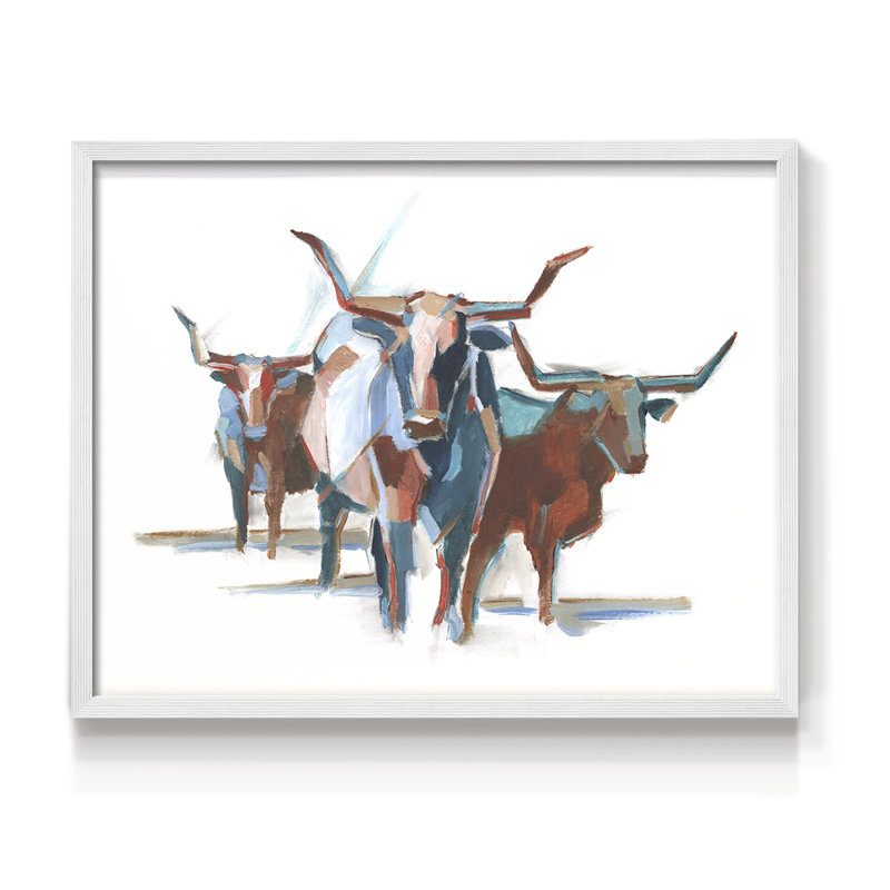 Modern Longhorns I -Framed Print - Restickable, 8" H x 10" W, White