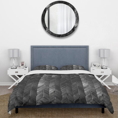 Ensemble de housse de couette noir gris à chevrons - Mid-Century