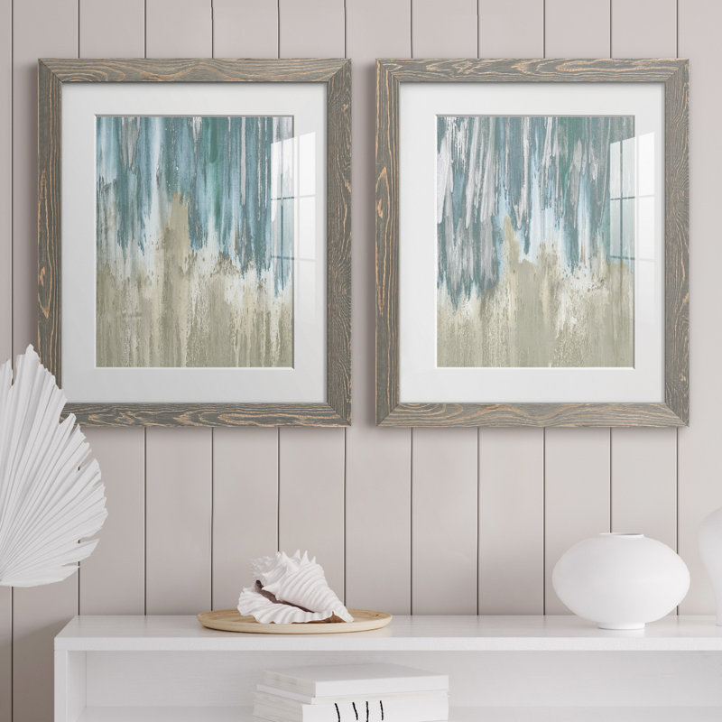 «Like a Waterfall I», ensemble de 2 reproductions, H 20 po x l 17 po x P 1 po, Cadre en papier gris, Blanc