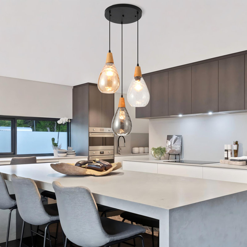 Modern 3 - Light Cluster Glass Pendant Light For Kitchen Island, Foyer