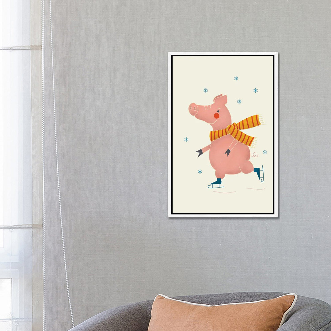 Ice Skating Pig von Show Me Mars - Galerie-verpackte Leinwand Giclée auf Leinwand