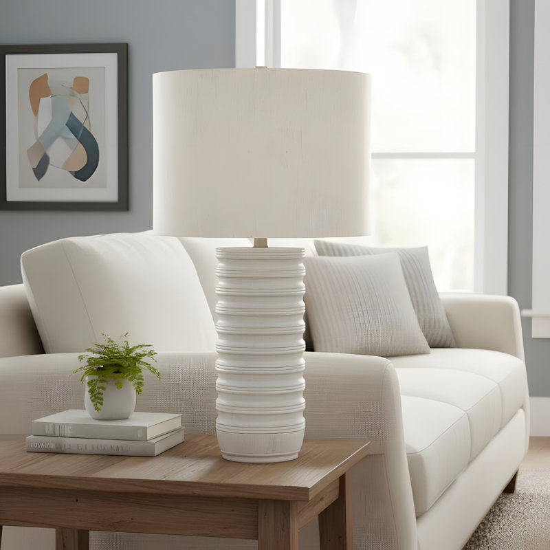 Lighting, 28 po, lampe de table, résine crème, abat-jour ivoire / crème, transitionnel