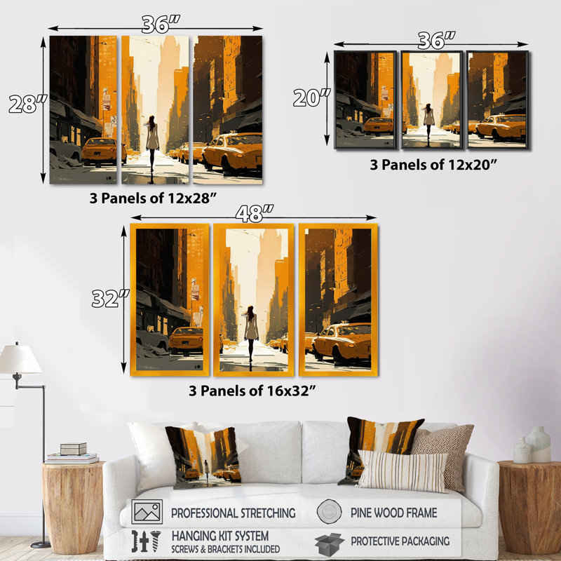 «Young And Stylish In New Ork», reproduction sur toile 3 pièces, Toile à cadre flottant noir, H 28 po x l 36 po x P 1 po