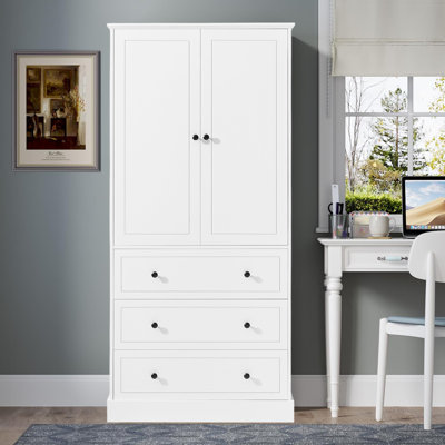 Freestanding Office Storage Cabinet With Doors & 3 Large Drawers, Adjustable Shelves