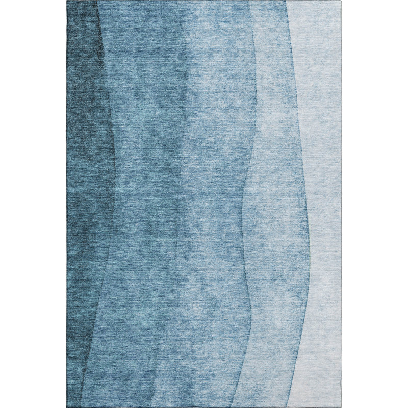 Tapis bleu Cerrito lavable à la machine de qualité supérieure, Rectangle 10 pi x 14 pi