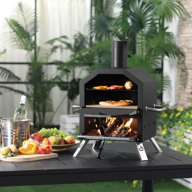 Four à pizza d'extérieur, four à pizza au bois autoportant avec deux zones de cuisson, H 25,8 po x l 21,26 po x P 17,32 po