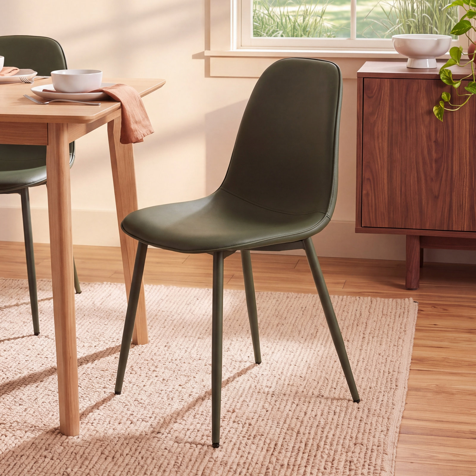 Kavi Dining Chair, Bean Green Faux Leather/Bean Green