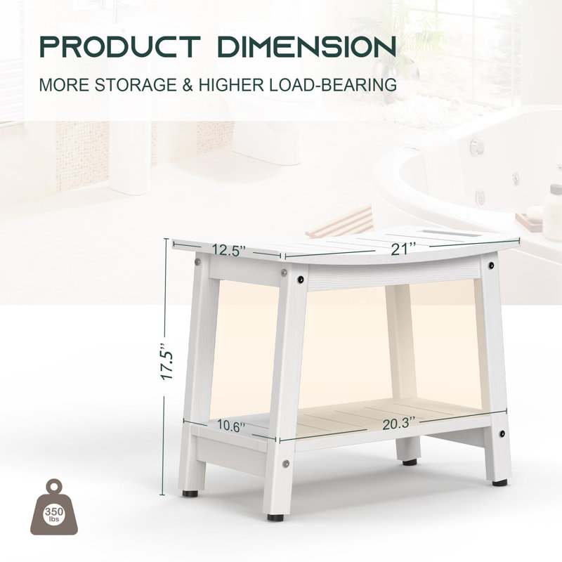 Shower Bench For Inside Shower - HDPE Shower Stool Waterproof - Spa Bathroom Seat Chair With Handle, Adjustable Feet, Weather Resistant