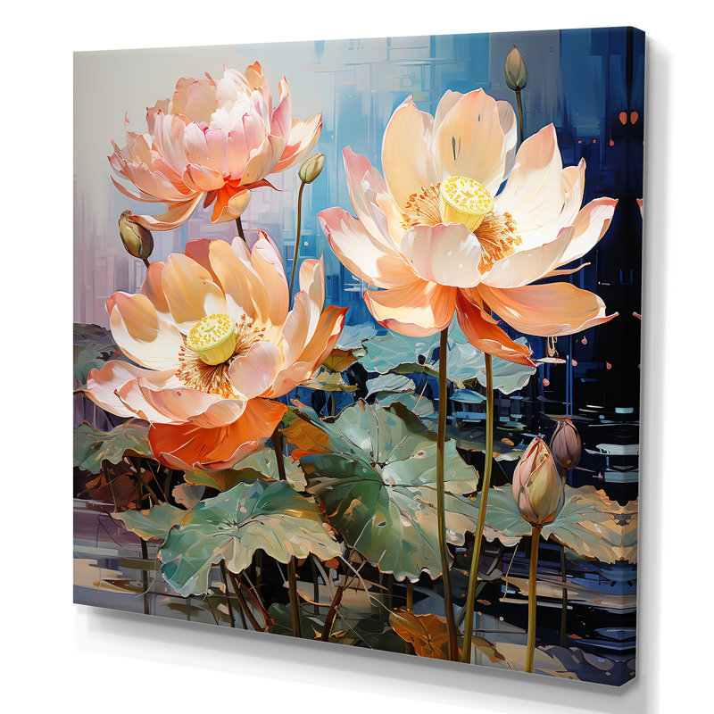 Fleurs de lotus fauves III sur toile, Toile tendue, H 36 po x l 36 po x P 1,5 po