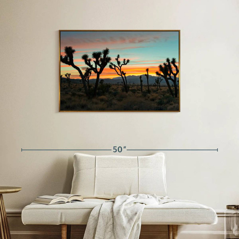 Coucher de soleil sur le parc national de Joshua Tree, Cadre flottant doré, 37 po x 25 po