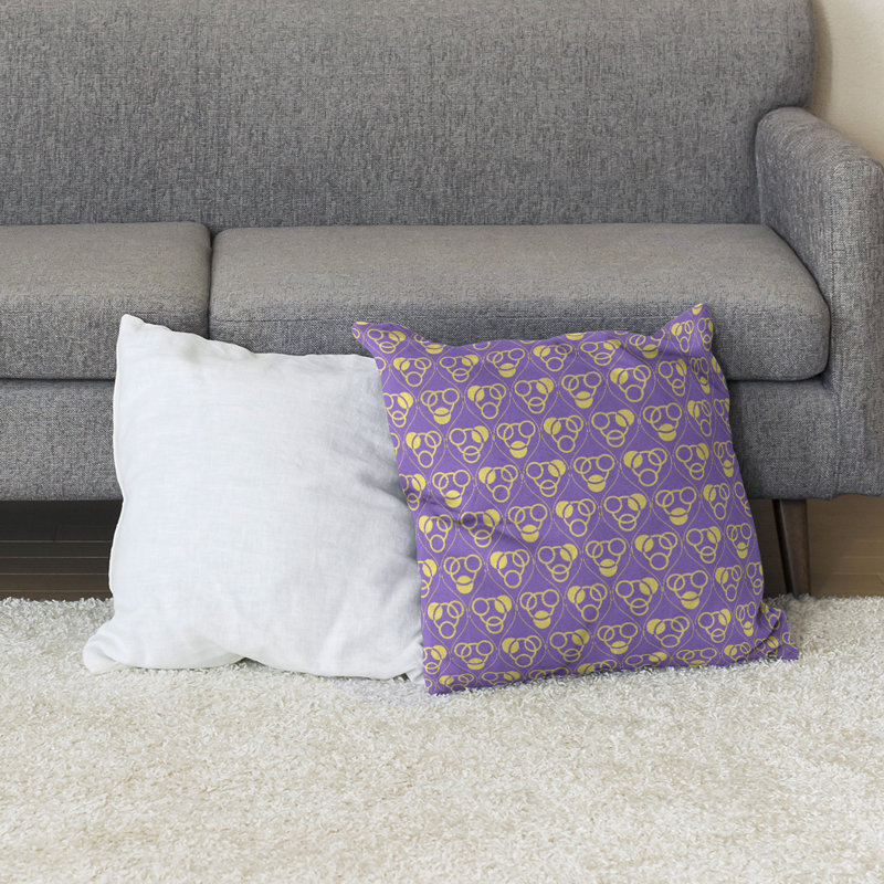 Coussin Classic, 28 po x 28 po, Mauve/jaune, Bourre en polyester