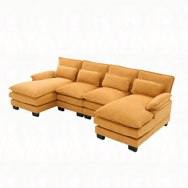 Canapé-lit modulaire avec méridienne double, Jaune moutarde