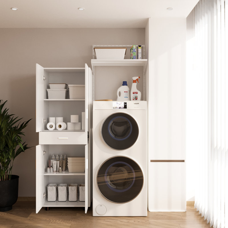 Single Garage Storage Cabinet With Doors And Drawer, White