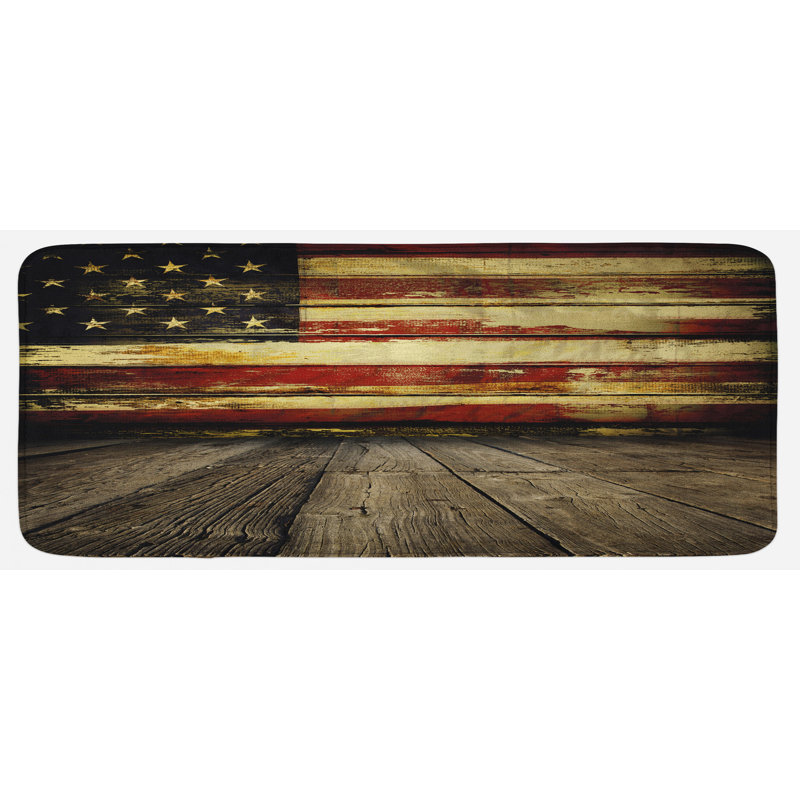 Tapis de cuisine bleu couleur crème bleu à motif planches sur bois rétro