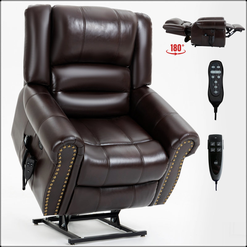 Power Lift Recliner Chair Heat Massage Dual Motor Infinite Position Up to 350 LBS, Faux Leather, Antique Brown Faux Leather