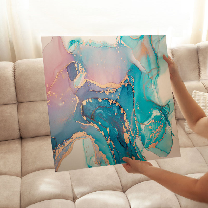 «Abstract Cyan Symphony», reproduction d'art moderne sans cadre, H 10 po x l 10 po