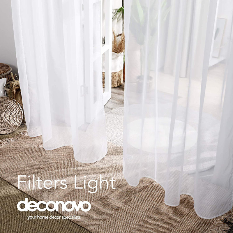 Sheer Curtain Panel Pair, White, 52" W x 63" L