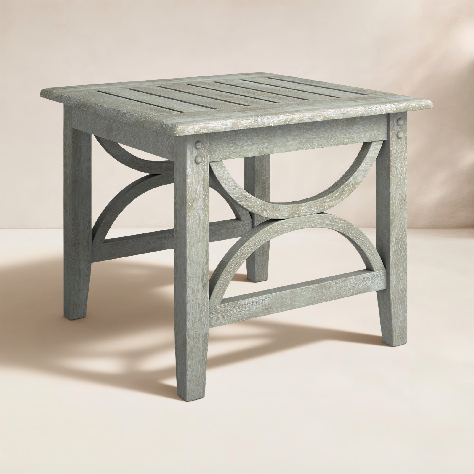 Brunswick 22" Teak Patio Side Table, Weathered Gray