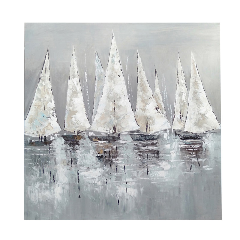 Pacific Sails Coastal Sailboat Framed Canvas Art