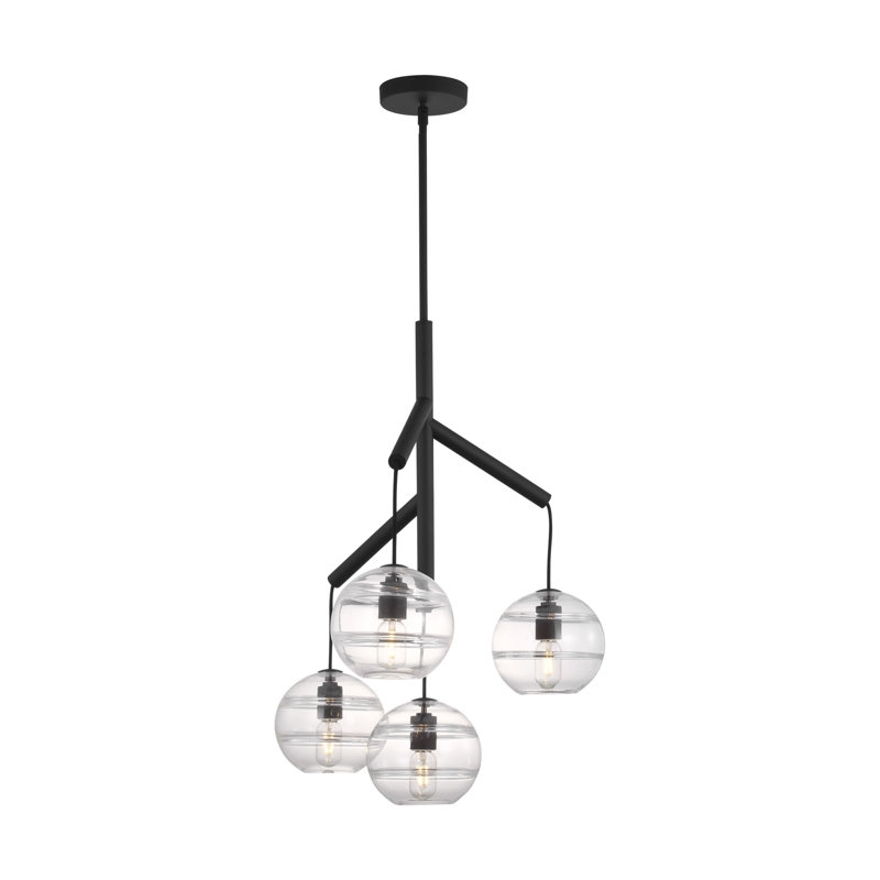 Sean Lavin Sedona 4-light LED single chandelier in nightshade black finish with clear glass shades, Clear