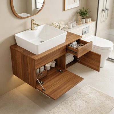 Meuble-lavabo flottant avec lavabo, 2 armoires et 1 tiroir