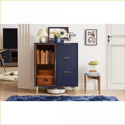 Commode en bois Thane avec 3 tiroirs et portes en verre