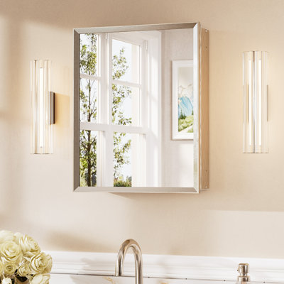 Recessed or Surface Medicine Cabinet with Mirror Easy Assembly Aluminum Framed Tempered Glass